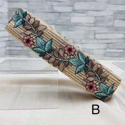 【50cm単位】 刺繍リボン カラフルで 美しい 雨上がりの雫に 煌めく花 チュール 幅約5.1cm 240408001