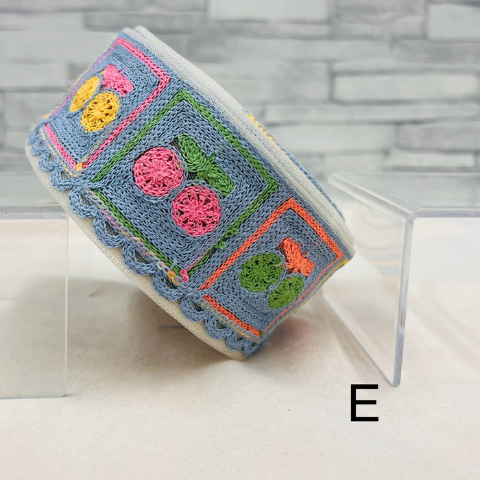 【50cm単位】 刺繍リボン 昭和レトロ どこか 懐かしい さくらんぼの柄 チュール 幅約5.2cm 240527001