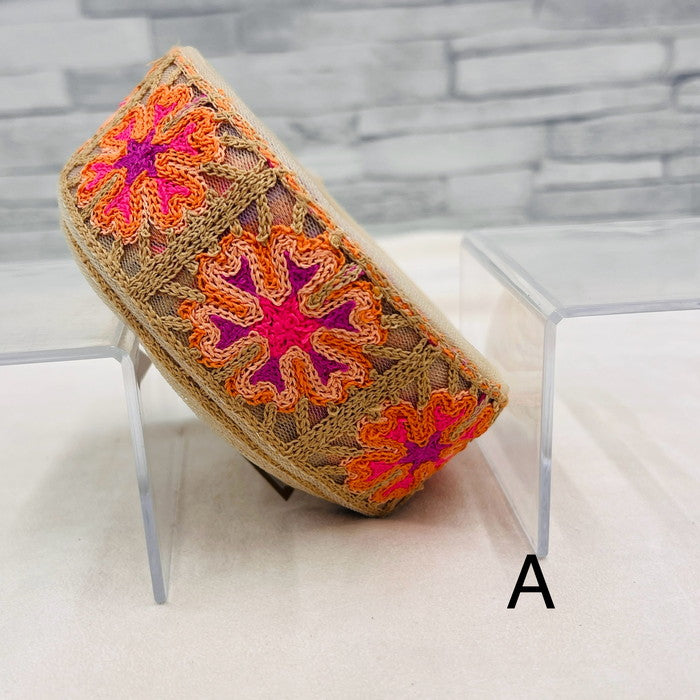 【50cm単位】 刺繍リボン 昭和レトロ どこか 懐かしい 万華鏡の 柄のよう チュール 幅約4.7cm 240527003