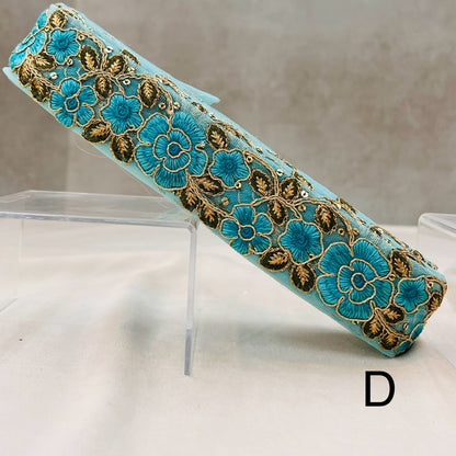 【50cm単位】 刺繍リボン 金の糸がキラリ ビビットなカラーに ドキッ 華麗なる薔薇 チュール 幅約4.2cm 240808003