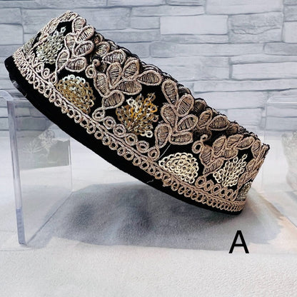 【50cm単位】 刺繍リボン 細幅 ベルベット風 ゴールドで紡ぐ ボタニカル 布地 幅約3.6cm 241126001