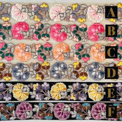 【50cm単位】 刺繍リボン 細幅 パステル配色 可憐に揺れる スイートピーの様 刺繍リボン チュール 幅約3.1cm 241205003