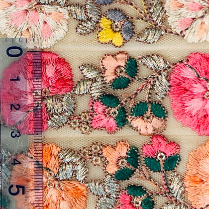 【50cm単位】 刺繍リボン 細幅 パステル配色 可憐に揺れる スイートピーの様 刺繍リボン チュール 幅約3.1cm 241205003