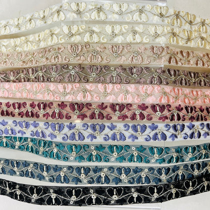 【50cm単位】 刺繍リボン 細幅 スズランの奏 チュール 幅約1.9cm 250321006
