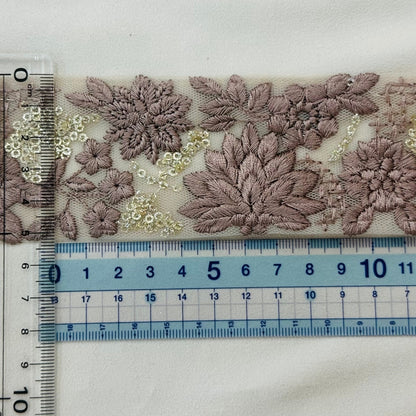 【50cm単位】刺繍リボン 大人のくすみカラー インド刺繍リボン スパンコール 幅約5.3cm 250623003