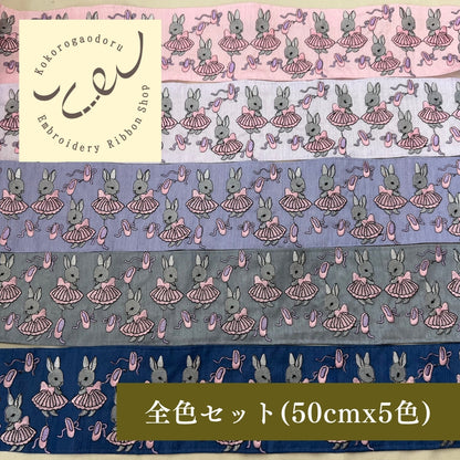 【50cm単位】刺繍リボン 広幅 幅広 太幅 インド刺繍リボン ノンスパンコール 布地 うさぎのバレリーナ 幅約9.2cm 251031002