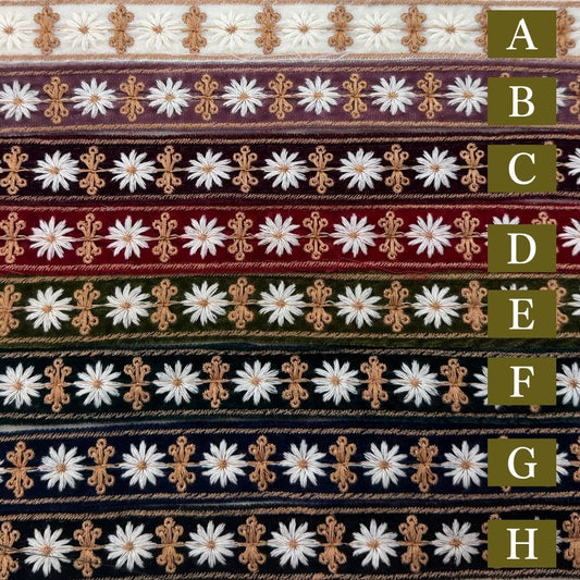 【50cm単位】刺繍リボン 細幅インド刺繍リボン ノンスパンコール 布地 マーガレット夫人のベルベット 幅約2.5cm 251112001