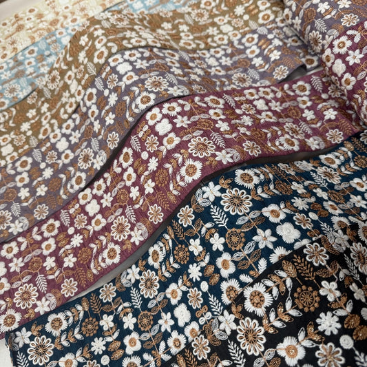 【50cm単位】刺繍リボン 細幅インド刺繍リボン スパンコール 布地 まるで白い花手箱 幅約10.2cm 251112002