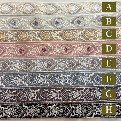 刺繍リボン-【50cm単位】刺繍リボン 細幅 インド刺繍リボン ノンスパンコール チュール ハートのシャンデリア 幅約3cm 251208003-心が躍る刺繍リボン屋 by船場マップ