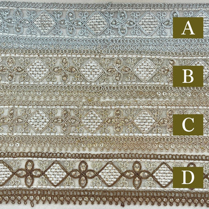【50cm単位】刺繍リボン インド刺繍リボン 細幅 アンティーク調刺繍リボン スパンコール 幅約4cm 260206004