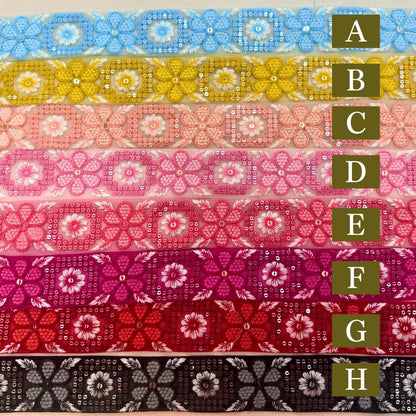 【50cm単位】刺繍リボン インド刺繍リボン 中太幅 花咲くレトロ刺繍リボン【ビビッドカラー】 幅約4cm 260413005