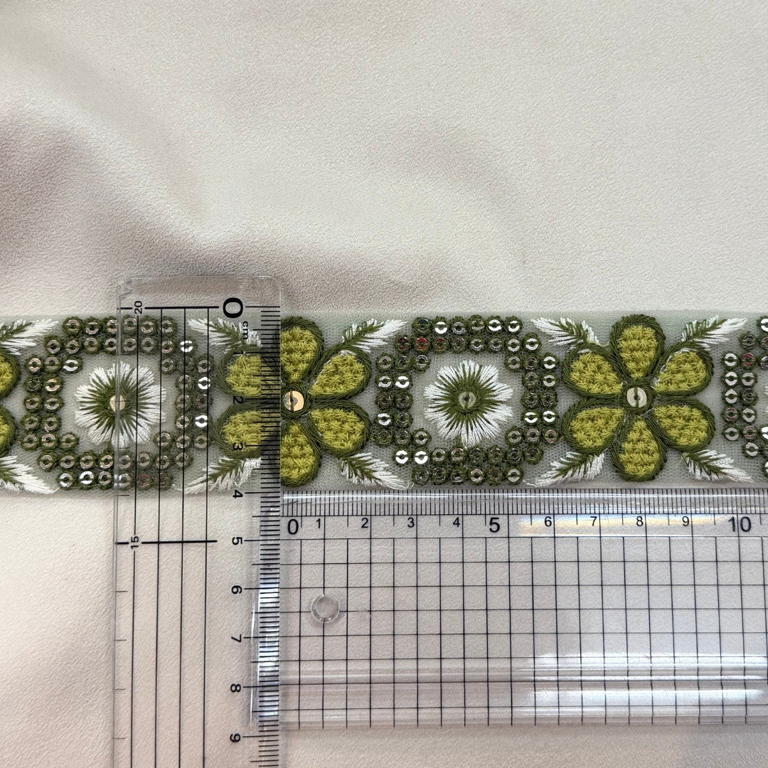 【50cm単位】刺繍リボン インド刺繍リボン 中太幅 花咲くレトロ刺繍リボン【ビビッドカラー】 幅約4cm 260413005