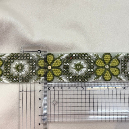 【50cm単位】刺繍リボン インド刺繍リボン 中太幅 花咲くレトロ刺繍リボン【ビビッドカラー】 幅約4cm 260413005