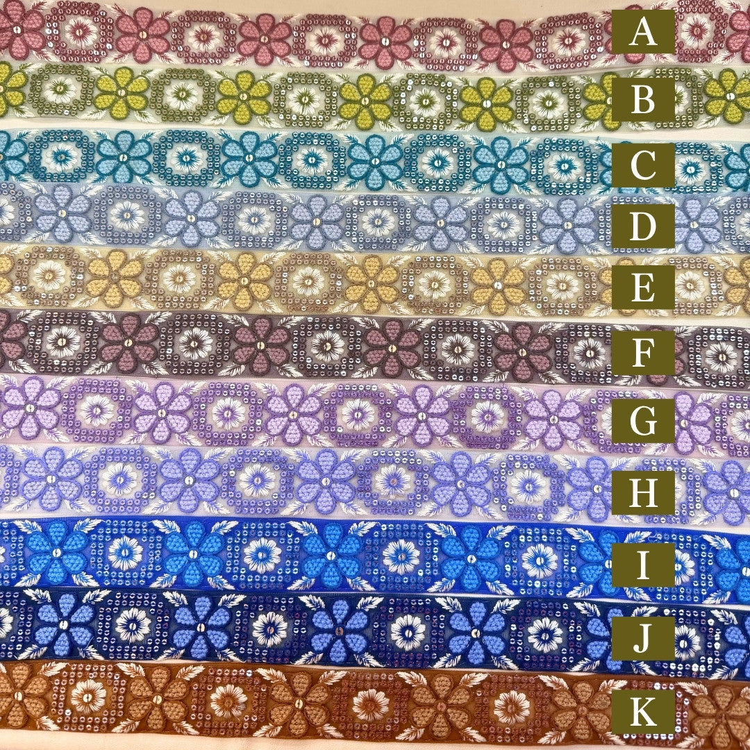 50cm単位】刺繍リボン インド刺繍リボン 中太幅 花咲くレトロ刺繍