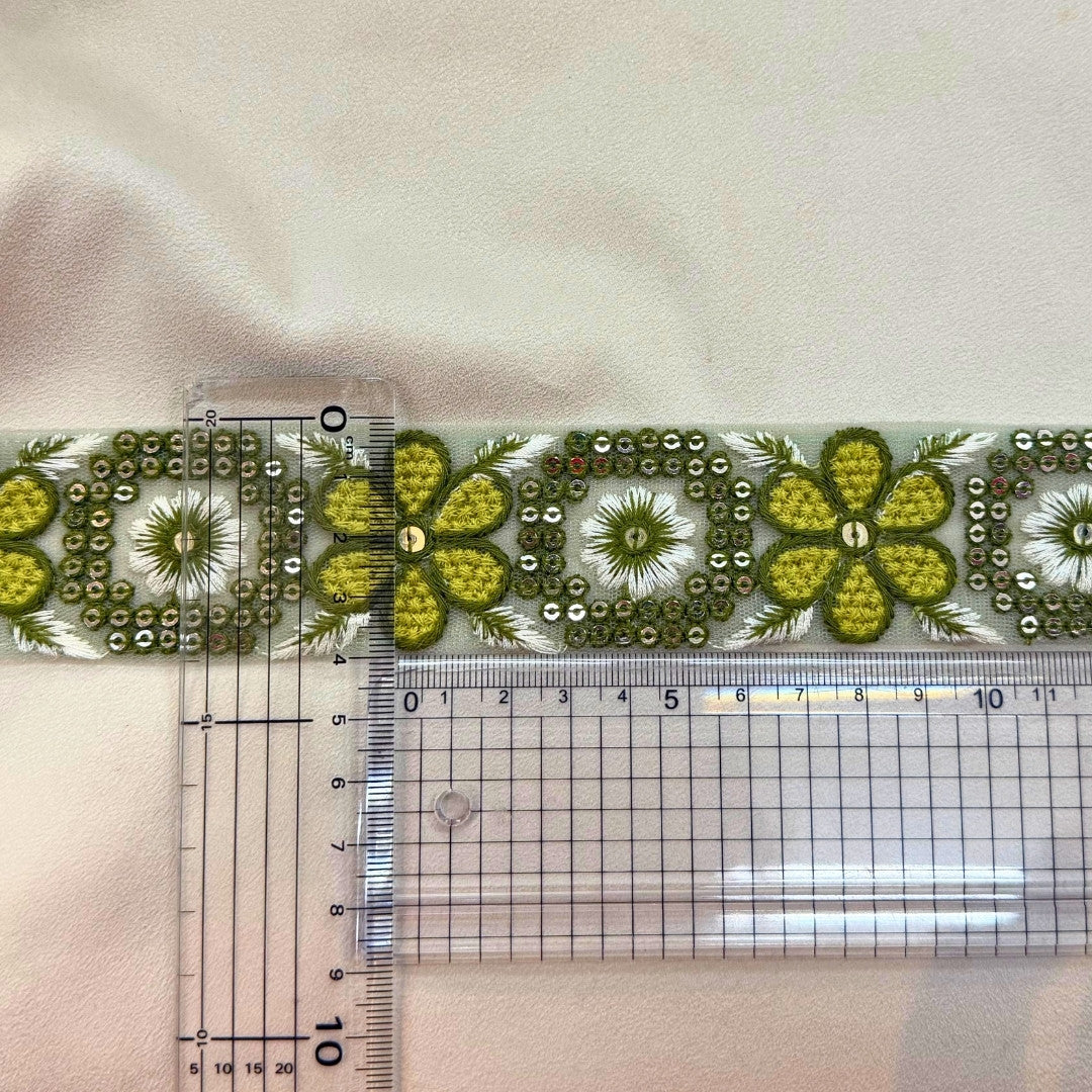 【50cm単位】刺繍リボン インド刺繍リボン 中太幅 花咲くレトロ刺繍リボン【くすみカラー】 幅約4cm 260413006