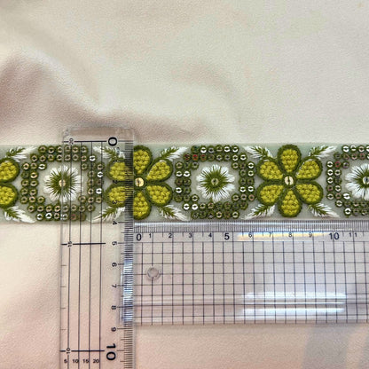 【50cm単位】刺繍リボン インド刺繍リボン 中太幅 花咲くレトロ刺繍リボン【くすみカラー】 幅約4cm 260413006