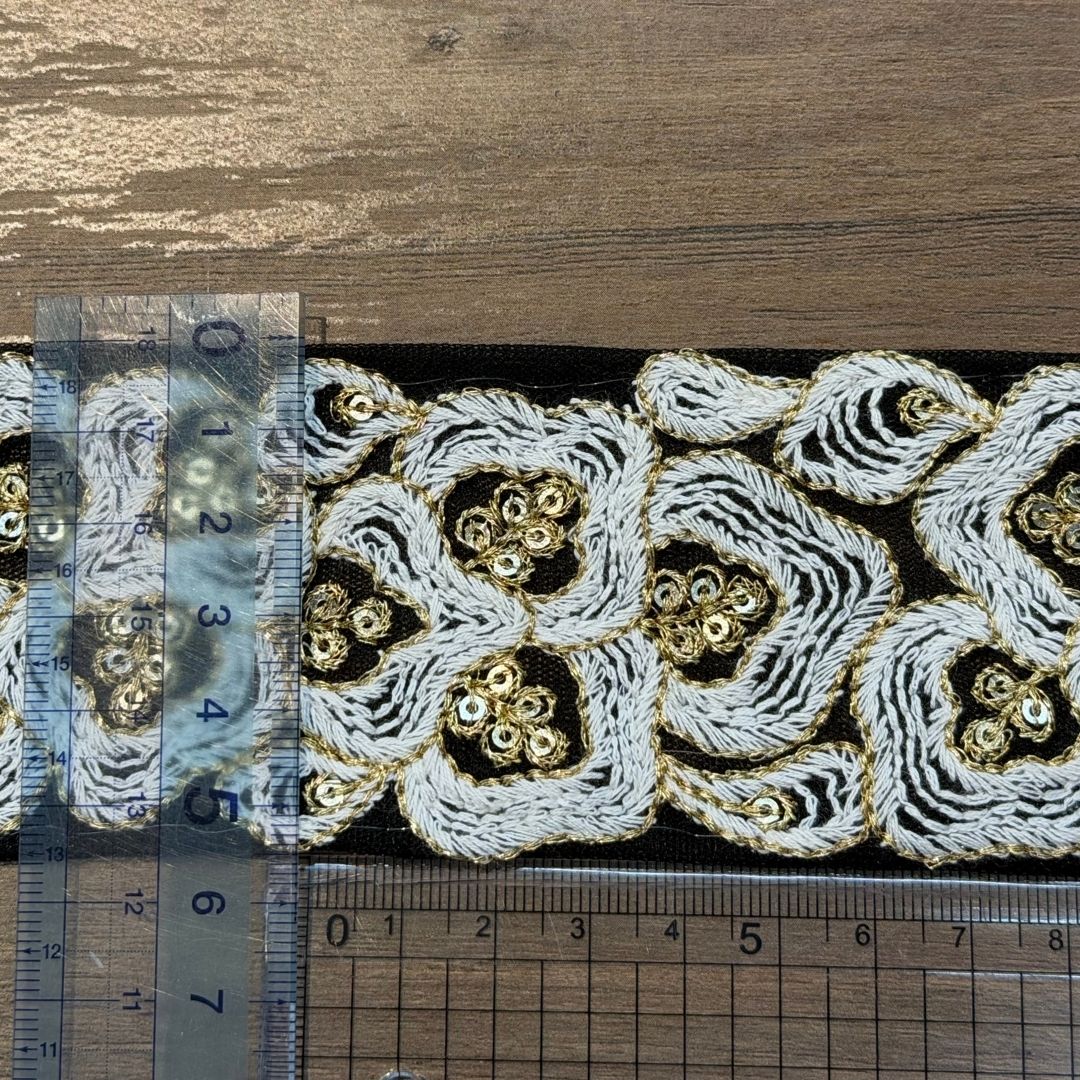 【50cm単位】 刺繍リボン インド刺繍リボン 中太幅 スパンコール 風雲  約5.5cm 260603003