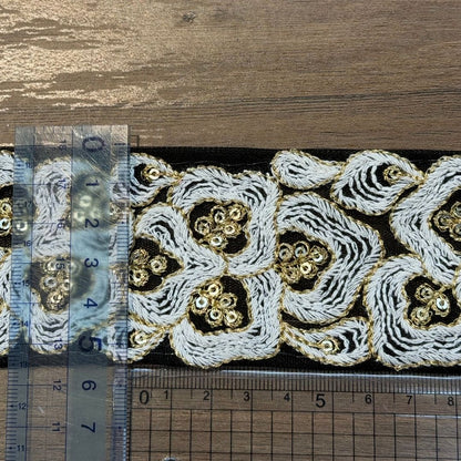 【50cm単位】 刺繍リボン インド刺繍リボン 中太幅 スパンコール 風雲  約5.5cm 260603003