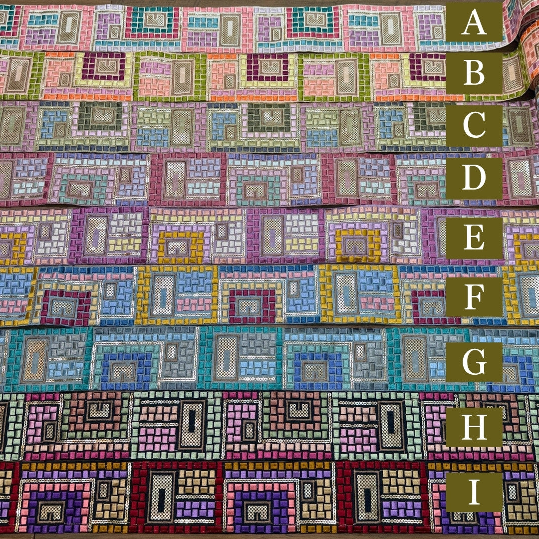 【50cm単位】刺繍リボン 幾何学 インド刺繍リボン スパンコール 布地 幻のモザイク刺繍リボン 幅約6.3cm 260710006 260710006