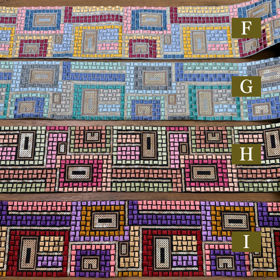 【50cm単位】刺繍リボン 幾何学 インド刺繍リボン スパンコール 布地 幻のモザイク刺繍リボン 幅約10.5cm 260710007 260710007