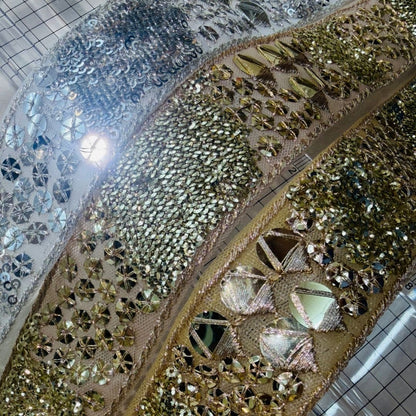 【50cm単位】刺繍リボン インド刺繍リボン 衣装資材 スパンコール ミラーレース 丸 幅約3.8cm 260711009