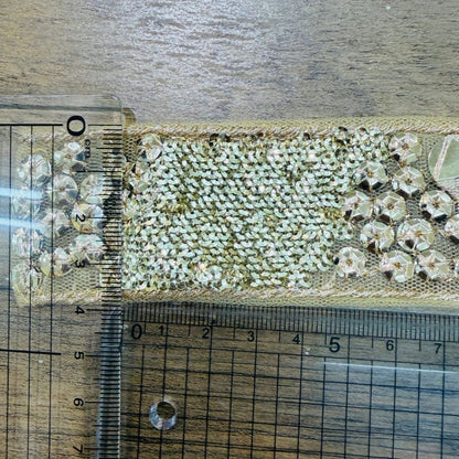 【50cm単位】刺繍リボン インド刺繍リボン 衣装資材 スパンコール ミラーレース 丸 幅約3.8cm 260711009