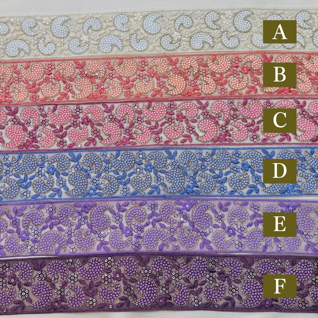 【50cm単位】 刺繍リボン インド刺繍リボン チュール  刺繍レース ペイズリーの雫  幅約6.5cm 260711018