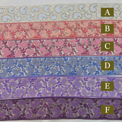 【50cm単位】 刺繍リボン インド刺繍リボン チュール  刺繍レース ペイズリーの雫  幅約6.5cm 260711018