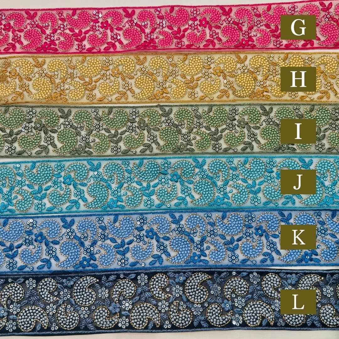 【50cm単位】 刺繍リボン インド刺繍リボン チュール  刺繍レース ペイズリーの雫  幅約6.5cm 260711018