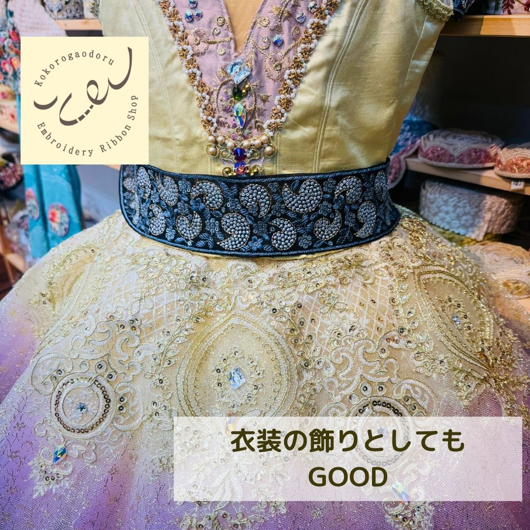 【50cm単位】 刺繍リボン インド刺繍リボン チュール  刺繍レース ペイズリーの雫  幅約6.5cm 260711018
