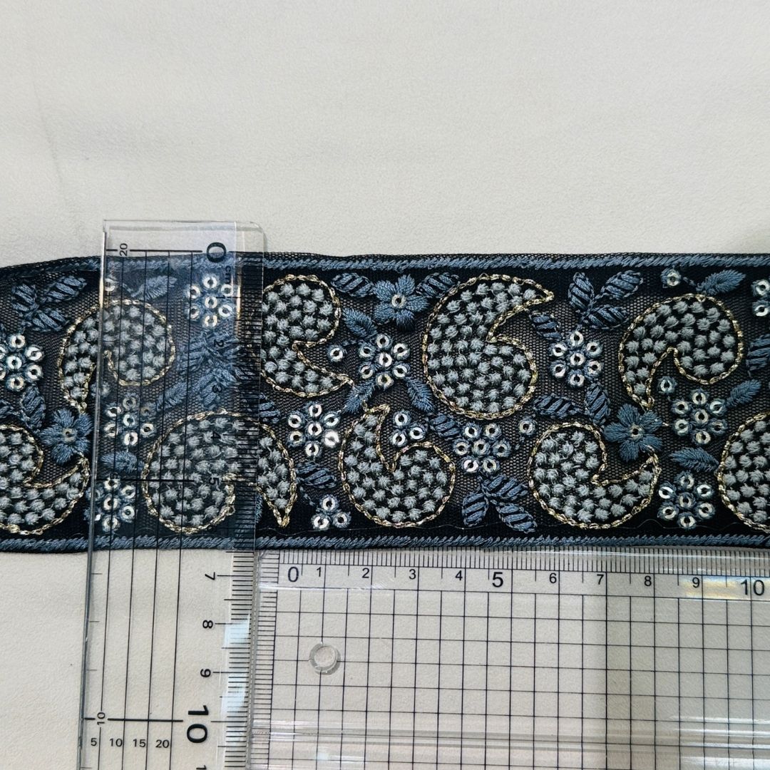 【50cm単位】 刺繍リボン インド刺繍リボン チュール  刺繍レース ペイズリーの雫  幅約6.5cm 260711018