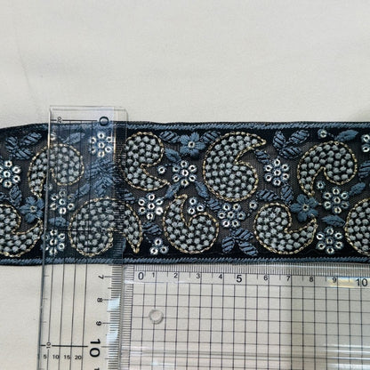 【50cm単位】 刺繍リボン インド刺繍リボン チュール  刺繍レース ペイズリーの雫  幅約6.5cm 260711018