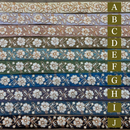 【50cm単位】 刺繍リボン インド刺繍リボン 細幅 布地  スパンコール 約2.2cm幅 約20mm～25mm 魔法にかけられて氷の結晶の花２ 260718003