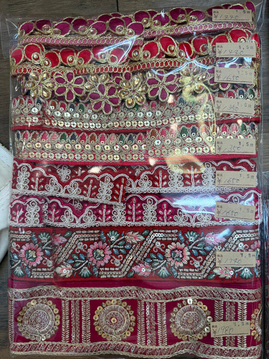 【ご予約商品preo2601001】赤い刺繍リボン1.5m x 22本