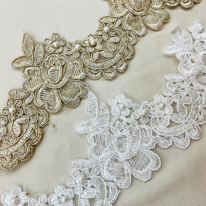 【50cm単位】 刺繍レース 咲き誇る 花々の共演 サイズ約8.6cm SLT2505001