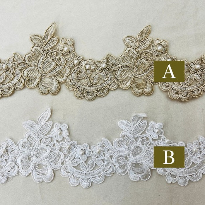 【50cm単位】 刺繍レース 咲き誇る 花々の共演 サイズ約8.6cm SLT2505001