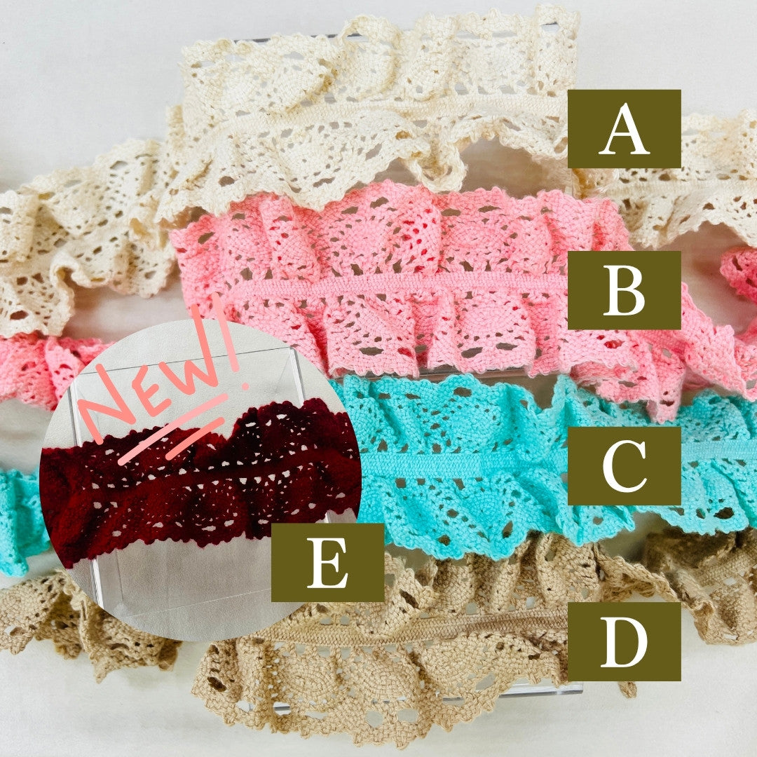 【50cm単位】 コットンストレッチレース リボンに捧ぐ フリルの魔法 サイズ約5.3cm SLT2505002