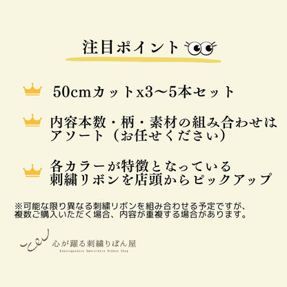 【カラーが選べる】刺繍リボン アソートセット インド刺繍リボン｜50cm×3〜5本入り｜ハンドメイド・推し活・布小物・衣装制作に CLASSORT50