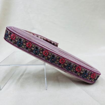【50cm単位】 刺繡リボン 待望！細幅！ シックな小花柄刺繡リボン チュール 幅約2.8cm 230404020
