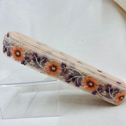 【50cm単位】 刺繍リボン 瑞々しい色彩！カラフルなお花畑花柄刺繡リボン チュール 幅約3.4cm 230404021