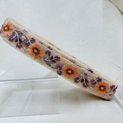 【50cm単位】 刺繍リボン 瑞々しい色彩！カラフルなお花畑花柄刺繡リボン チュール 幅約3.4cm 230404021