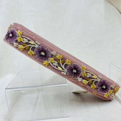 【50cm単位】 刺繍リボン 瑞々しい色彩！カラフルなお花畑花柄刺繡リボン チュール 幅約3.4cm 230404021