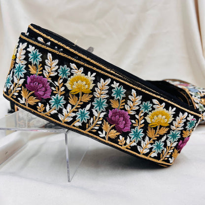 【50cm単位】 刺繍リボン ノンスパンコール  真夜中の約束 咲き乱れる花たち2 チュール 幅約7.3cm 23040626029