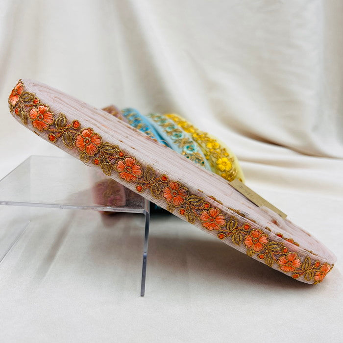 【50cm単位】 刺繍リボン 細幅 ノンスパンコール 待望の再販 ビビットなカラーが 印象的な花柄 チュール 幅約2.4cm 230508014
