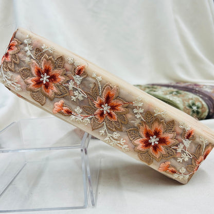 【50cm単位】 刺繍リボン 華やかなデザイン 遅咲きの桜が リボンの中で満開に チュール 幅約5.6cm 230610008